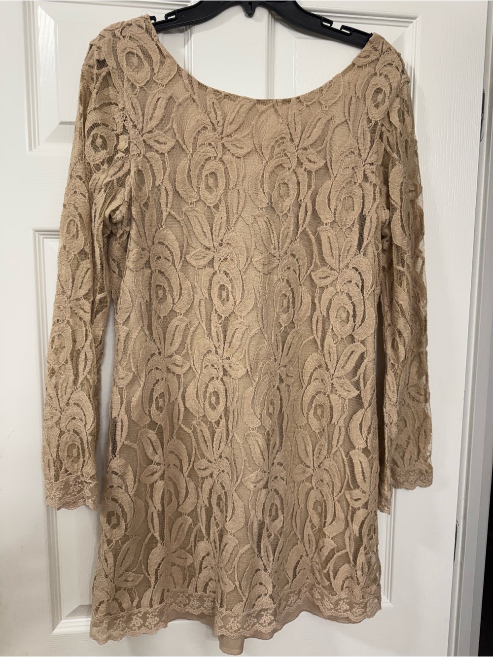 Fire Los Angeles Long-Sleeve Lace Dress in Beige